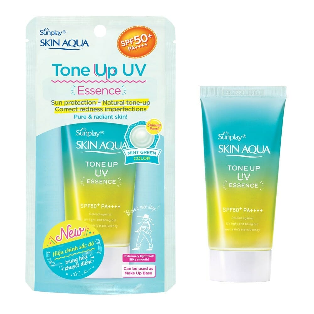 SUNPLAY, Tinh Chất Chống Nắng Sunplay Skin Aqua Tone Up UV Essence Mint Green SPF50+ PA++++ Pure & Radiant Skin Hiệu Chỉnh Sắc Da 50g | Watsons Vietnam